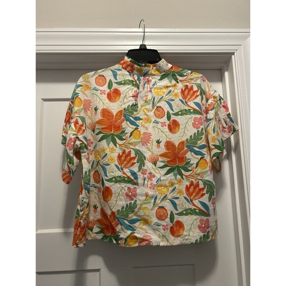 C & C California Womens Floral Linen Top Small Hawaiian Tropical Cruise Beach - Picture 4 of 4